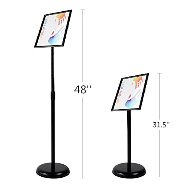 T-Sign Verstelbare voetstuk Poster Stand Aluminium Snap Open Frame voor 8,5 x 11 inch graphics, zowel verticale als horizontale weergave teken weergegeven - kleur zwart, ronde basis